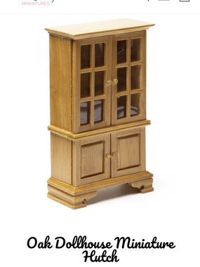 Dollhouse Wooden Oak Hutch Cabinet